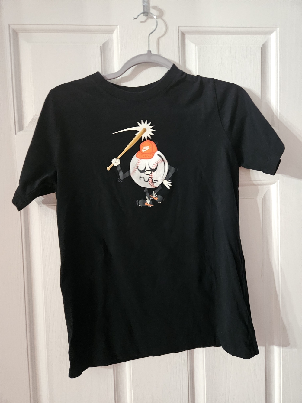Nike Boy's Black Graphic Baseball Character Tee with Orange Hat XL